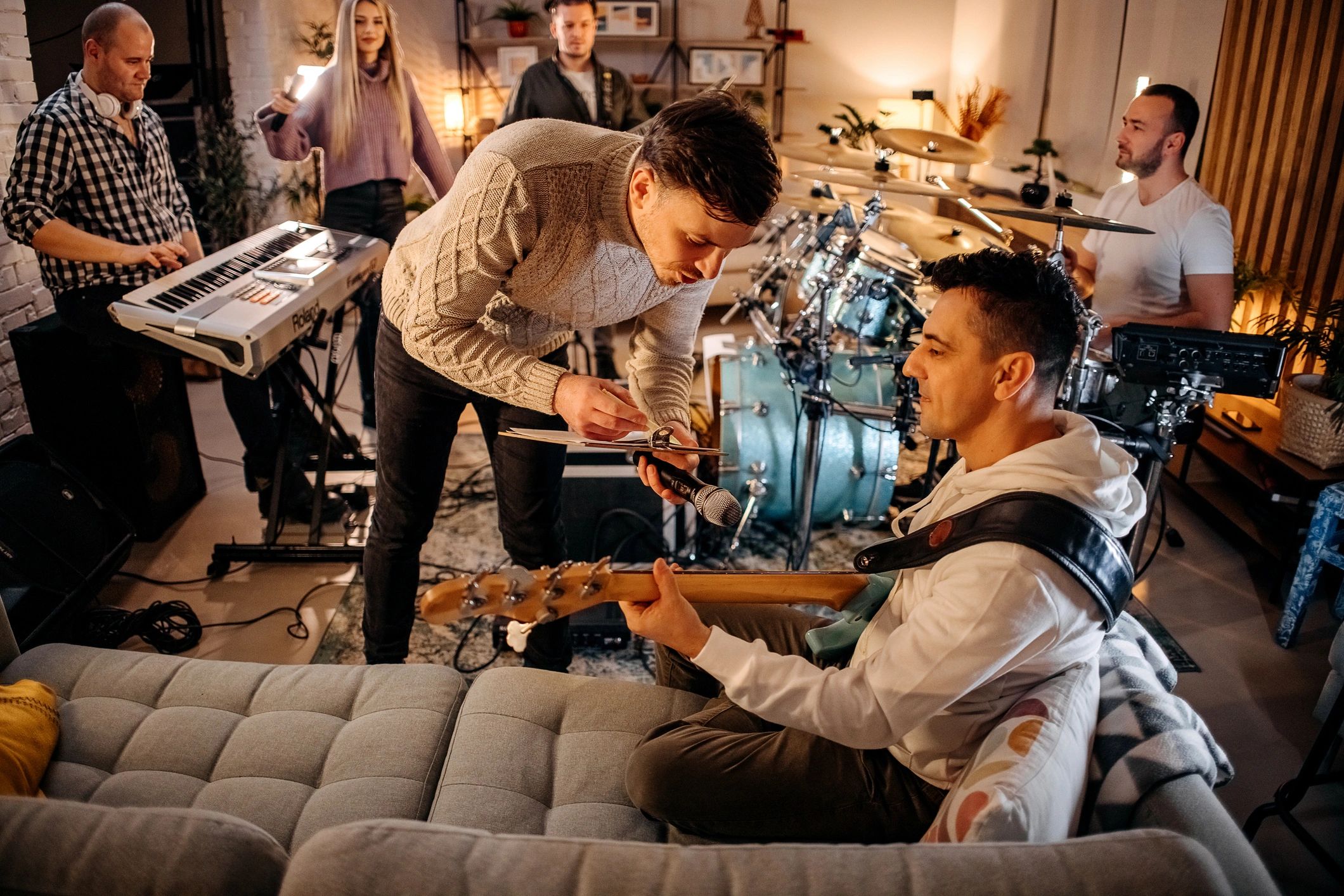 Band rehearsing together before a performance